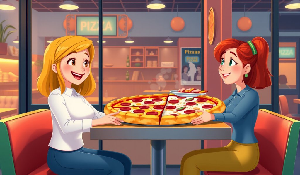 Enjoying the Pizza at the Pizza Shop