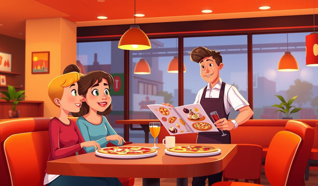 Ordering Dessert and Extra Drinks at the Pizza Shop